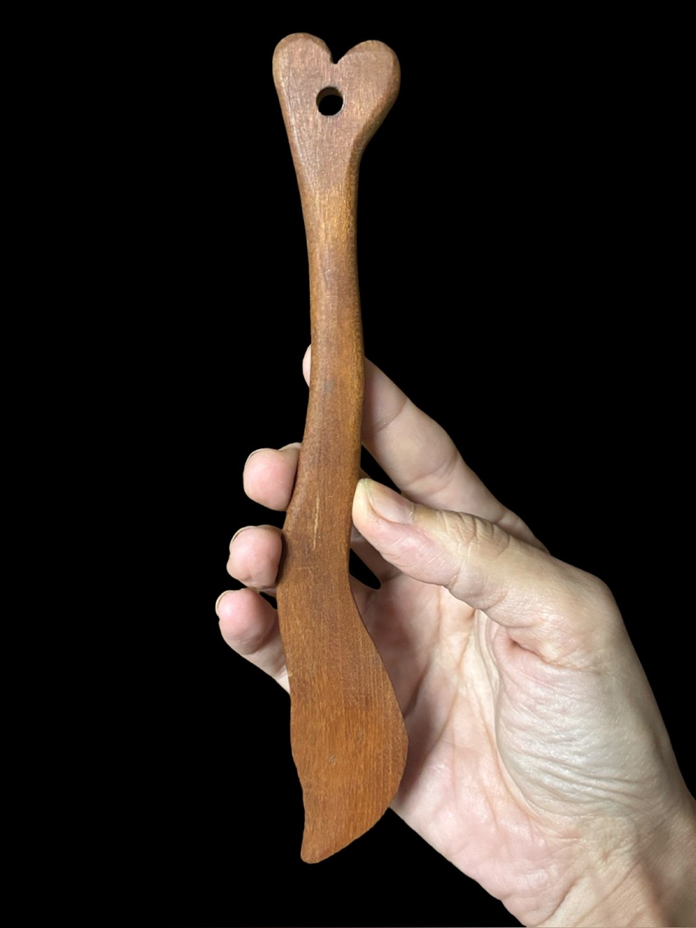 8” Handmade Wooden Sourdough Spurtle Spatula - Heart Handle Jar Scraper
